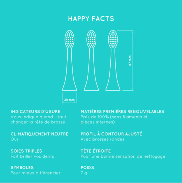HAPPYBRUSH Tête de brosse Vibe 3 Blanc 3x